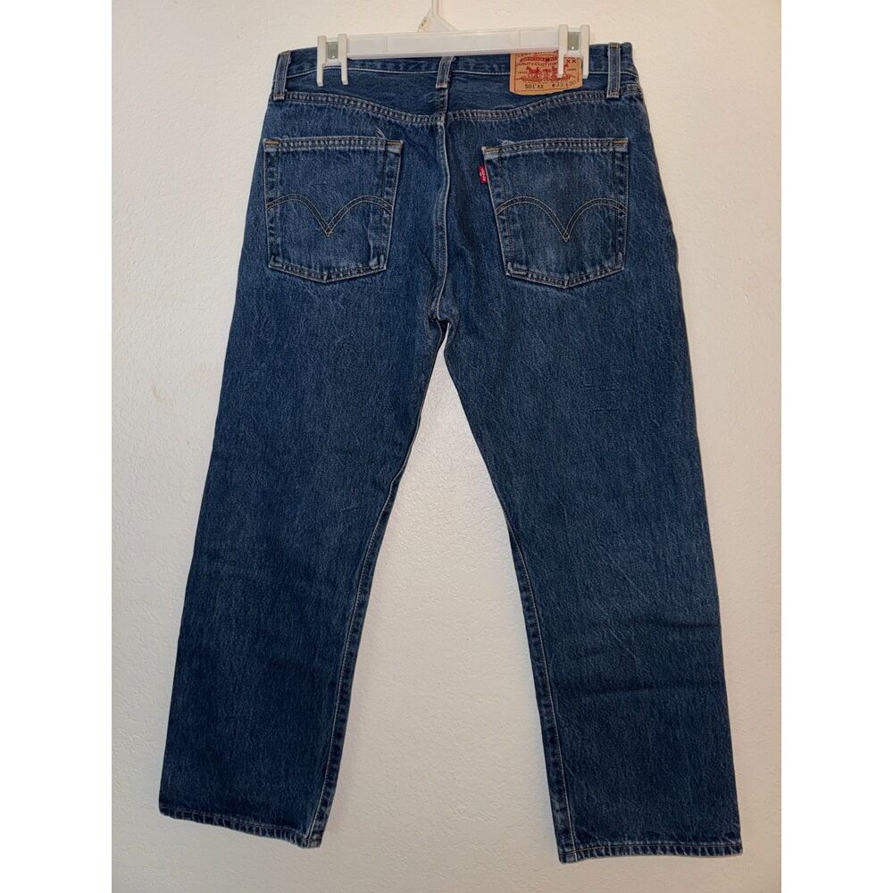 Vintage Levi's 501xx Mens W33 100% Cotton Dark Wash Button Fly Jeans (Hemmed) - Picture 3 of 11